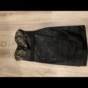 Black strapless dress with lace top